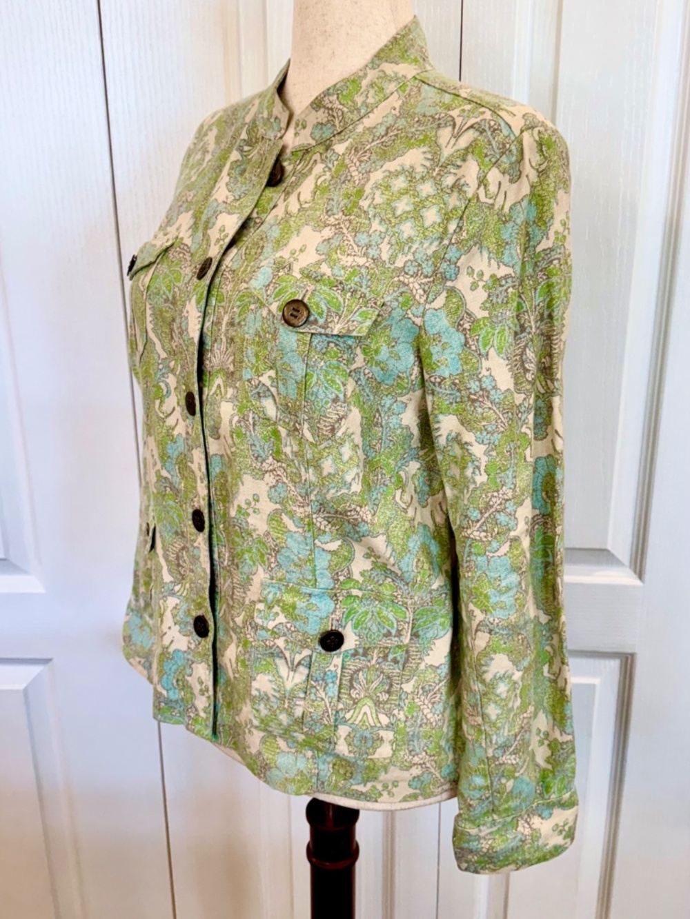 Woman's Large, 100% Linen, Field Jacket by Charter Club Batik-Paisley 4 Pockets